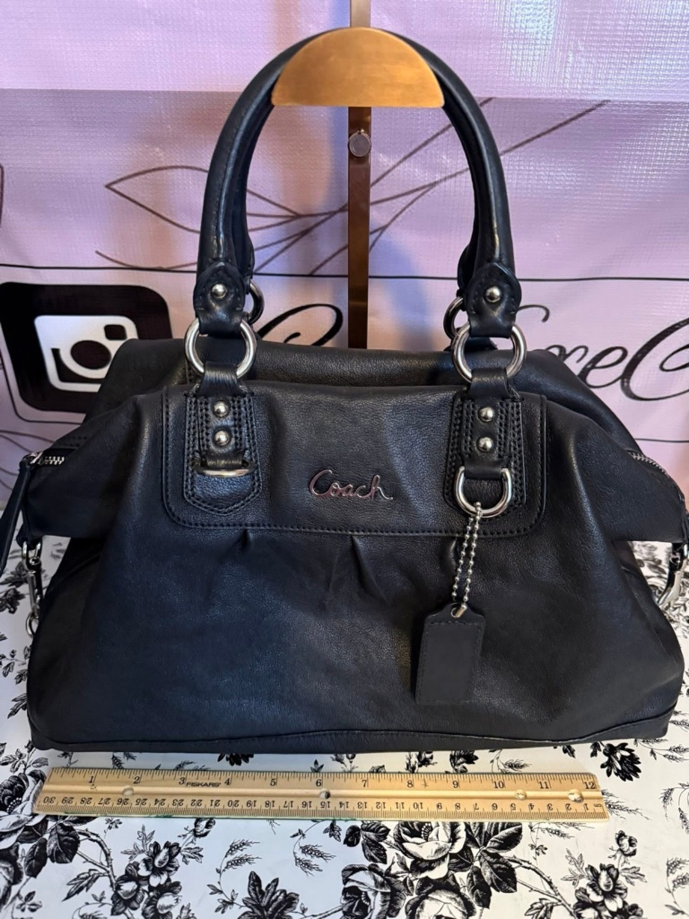 Coach Black Leather Satchel with Silver Hardware - Picture 2 of 8